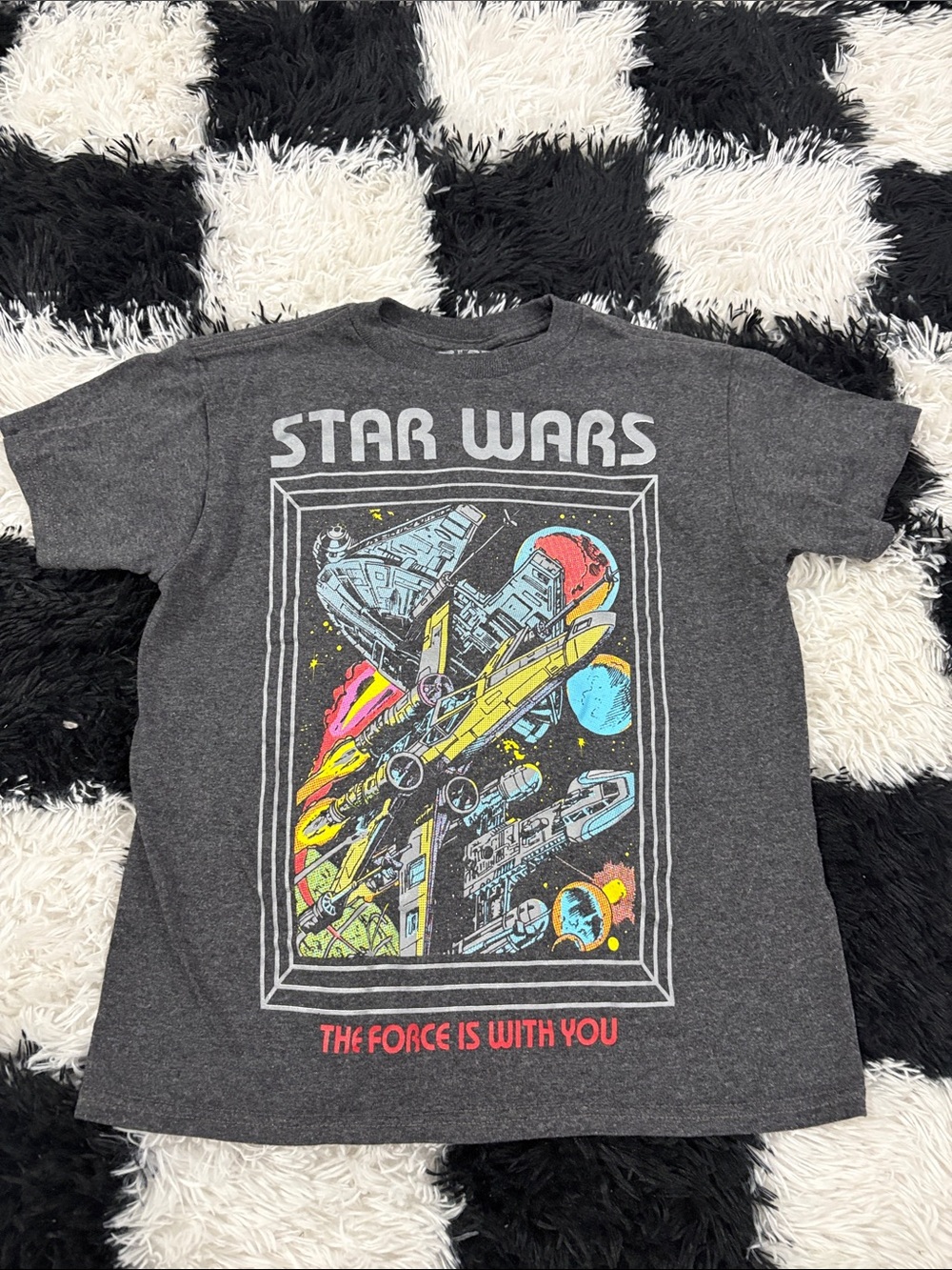 Star Wars Short Sleeve Tee - Charcoal Gray with Multicolor Space Graphic